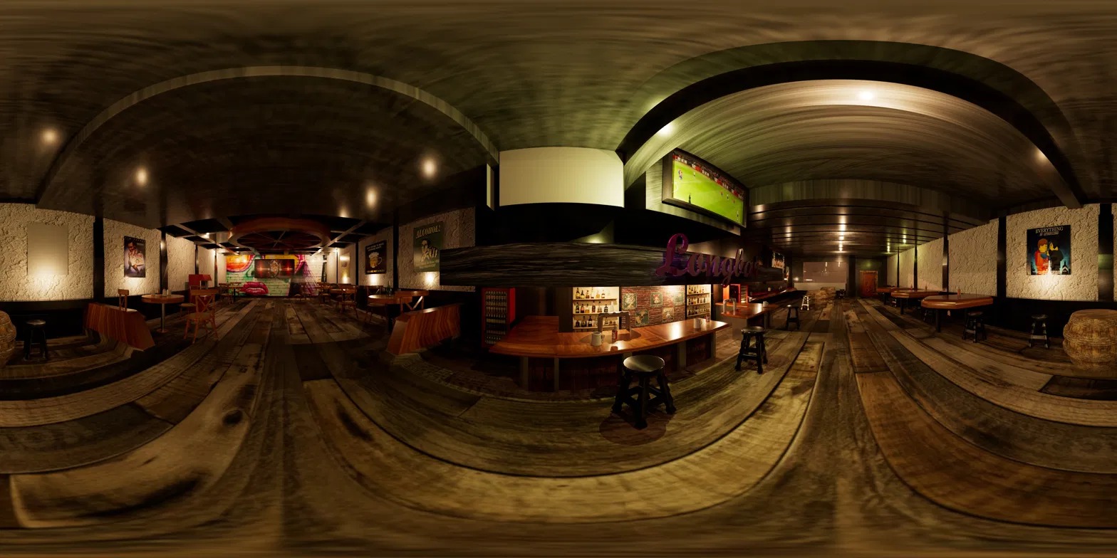 360° render of the reconstructed Long Bar VR environment
