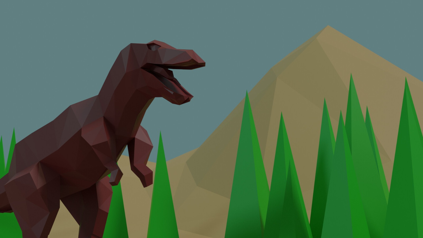 Low-poly dinosaur environment render