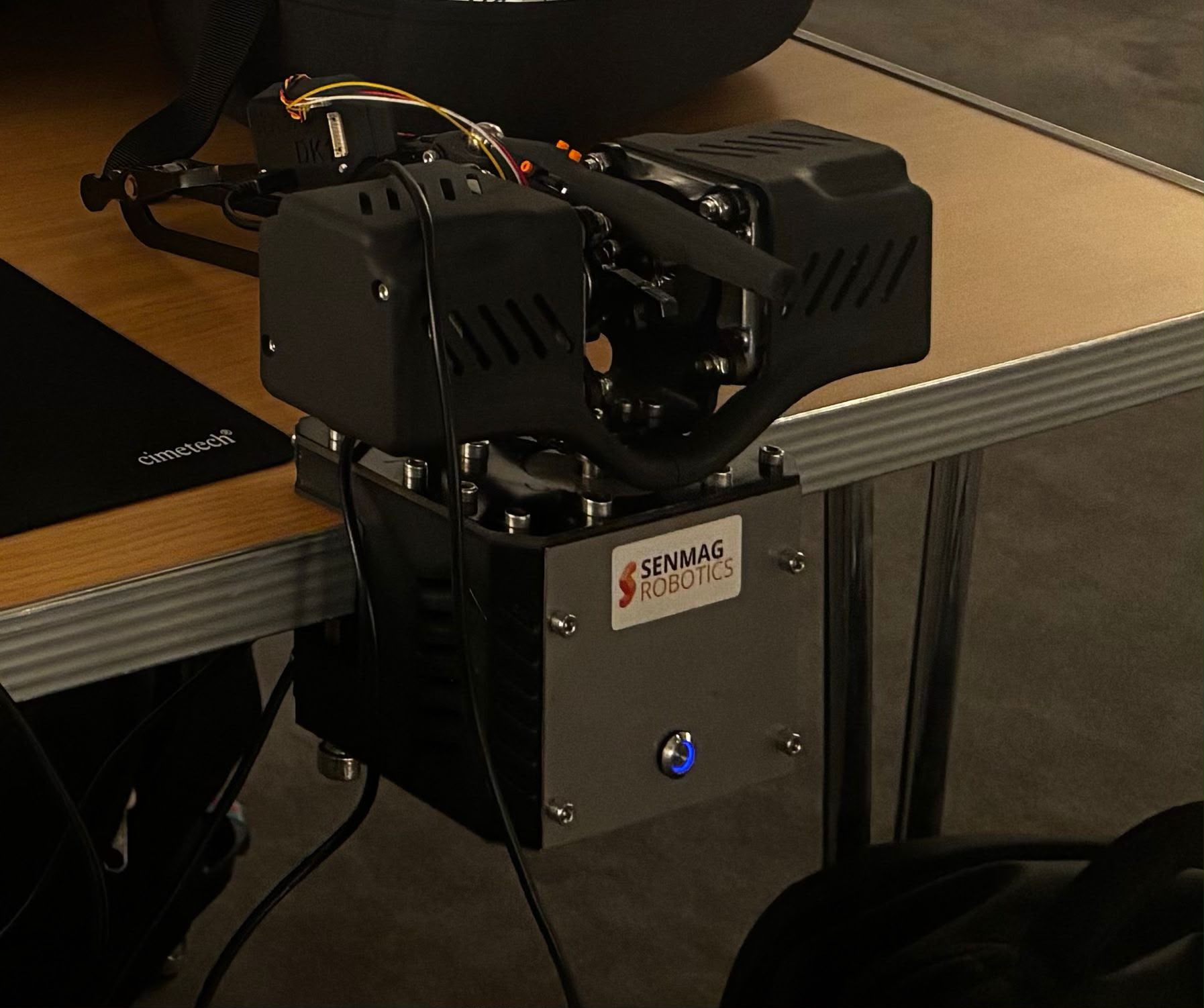Senmag 9D haptic rig on a workbench